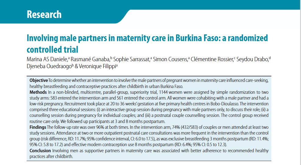 Involving male partners in maternity care in Burkina Faso: a randomized controlled trial